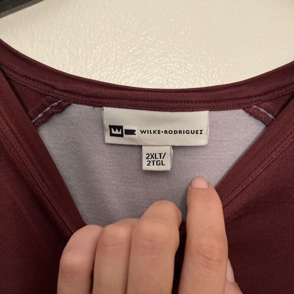 Wilke Rodriguez Contrast Stitch Silk Long Sleeve Crewneck Shirt, Brown- XXL Tall - Picture 7 of 11